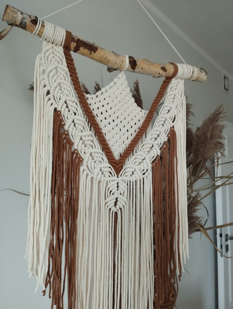 Makrama, makrama dwukolorowa, bawełniany sznurek, makatka, dekoracja