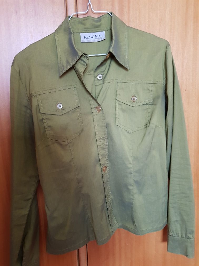 Camisa de algodão tipo seda, verde, slim