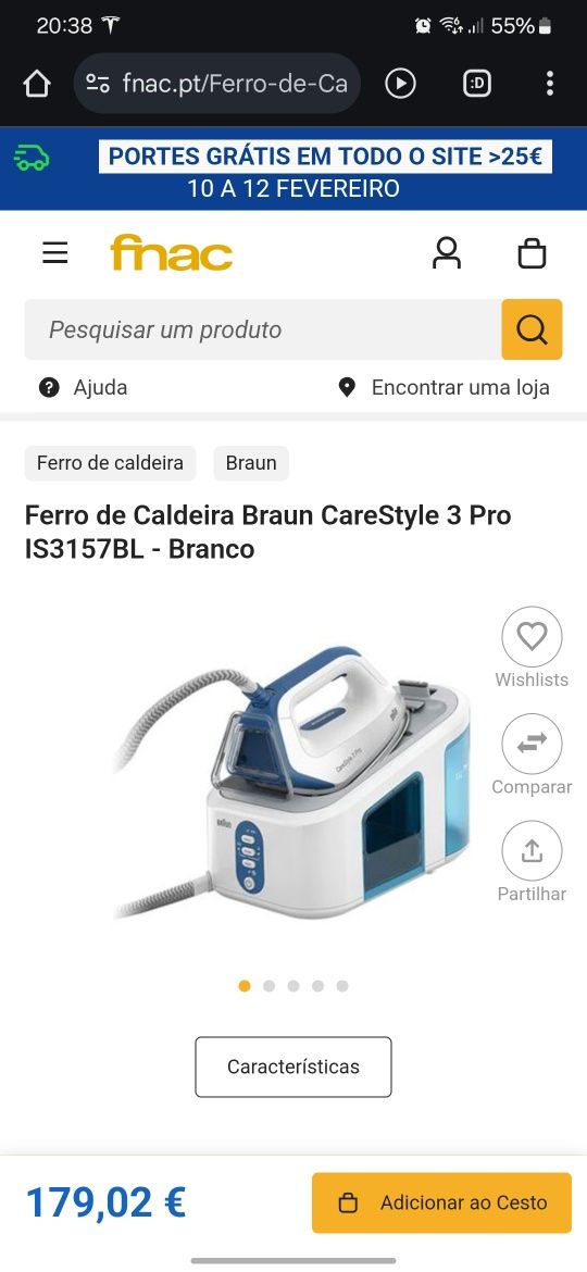 Ferro com Caldeira BRAUN - 6.8Bar - 460gr/min - Novo c/garantia