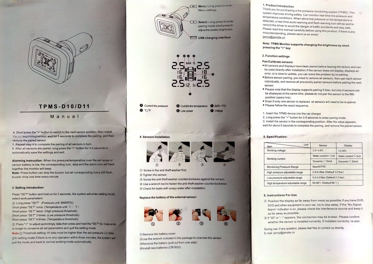 Sensor de pressão de pneus novo
