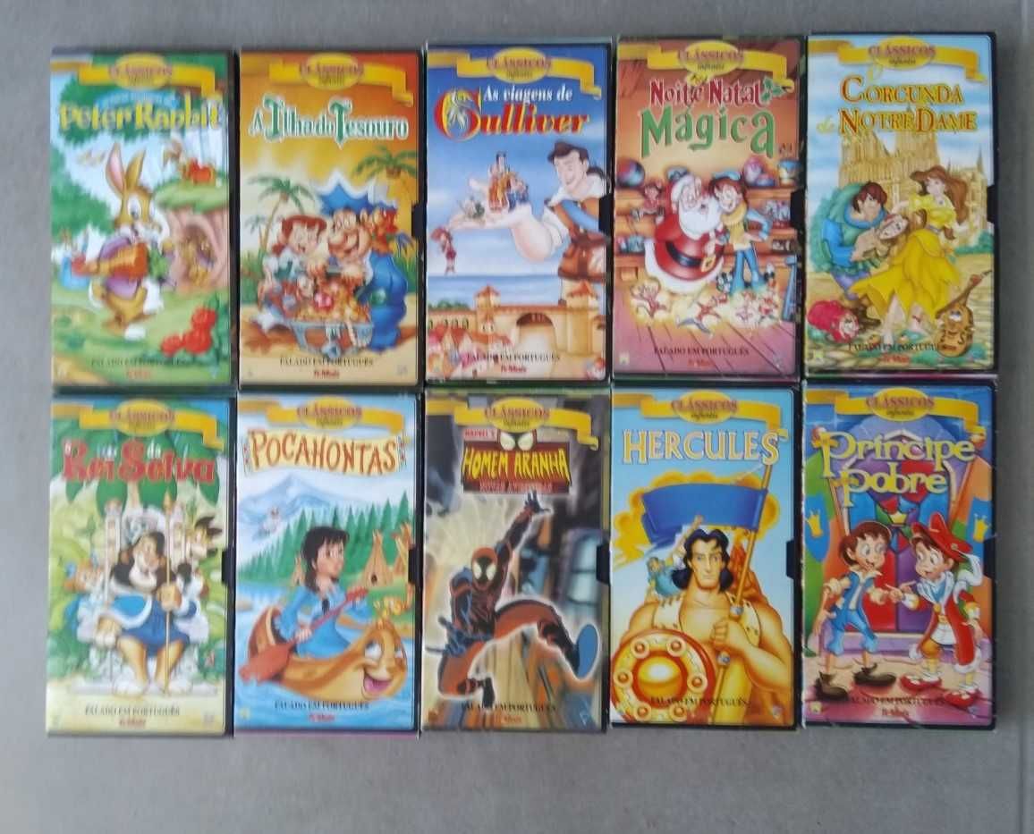 Coleção Cassetes VHS c/ Histórias Infantis Clássicas-Desenhos Animados