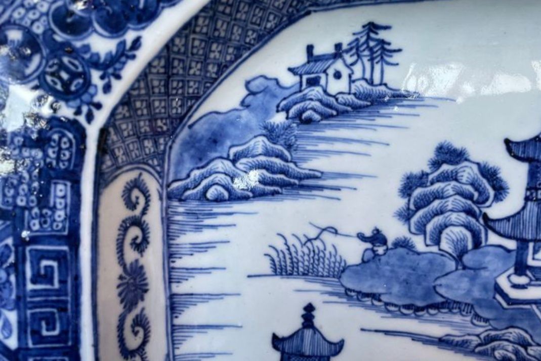 Travessa de porcelana chinesa antiga, antiguidade chinês