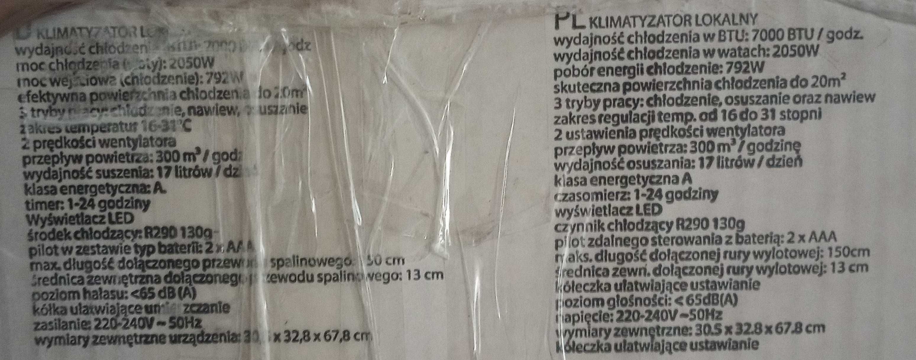 Nowy klimatyzator MESKO MS 7928 LCD + pilot, rura, adapter. Gwarancja