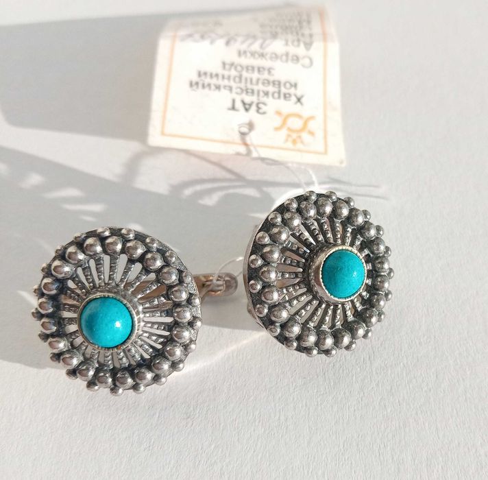 Вінтажні сережки з каменями Бірюза. Срібло 925 проба, з біркою