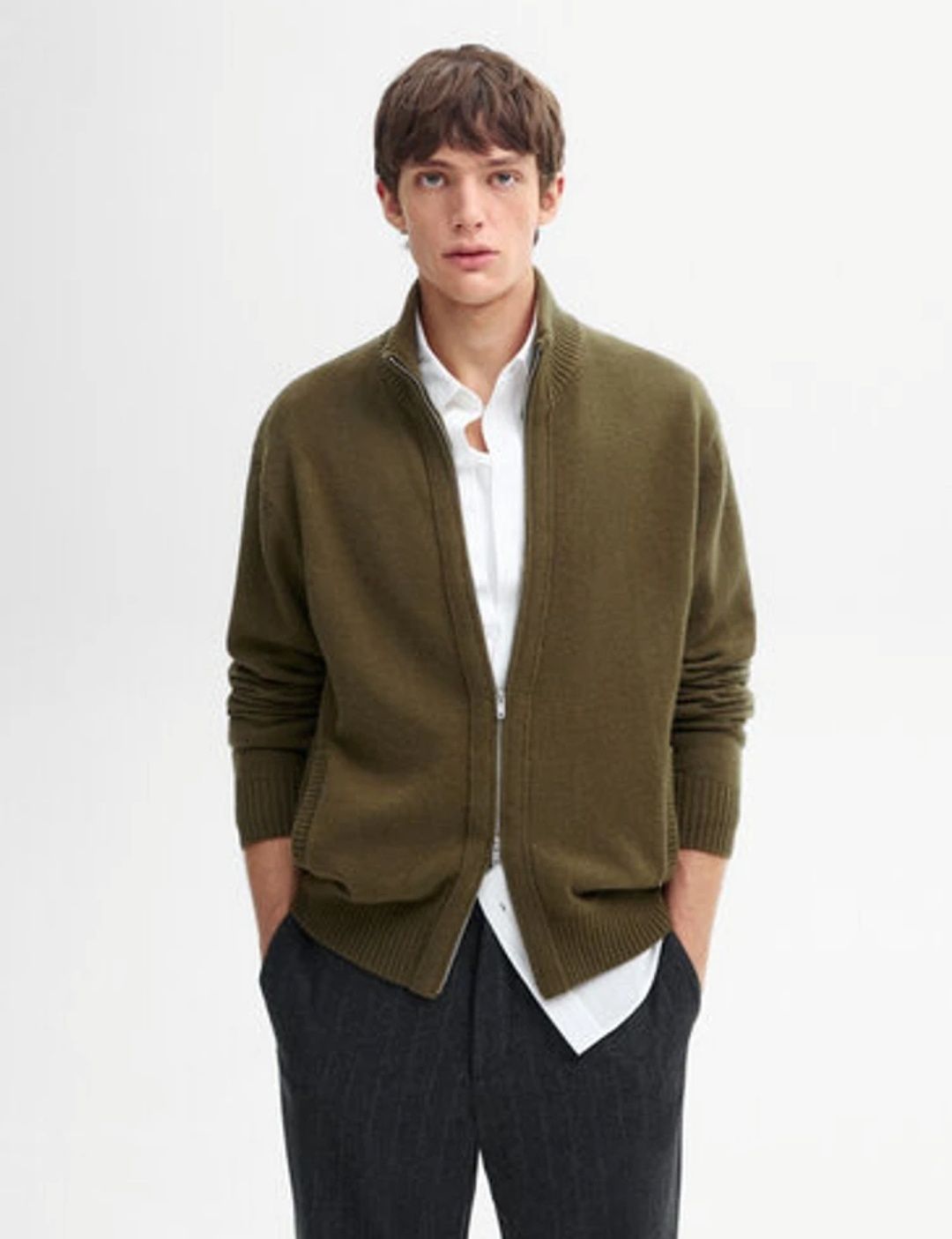 Свитер Massimo Dutti на молнии хаки