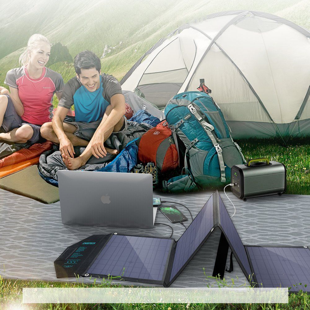 duża ładowarka solarna 80w rozkładana dc usb c 2xusb pd qc czarna