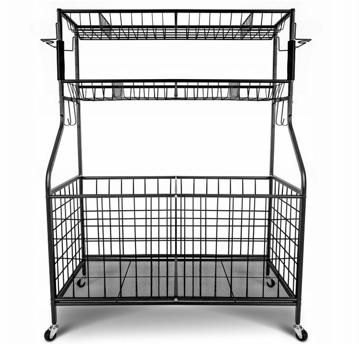 Regał Z Koszem Na Kółkach Czarny Do Domu Piwnicy Garażu *okazja*