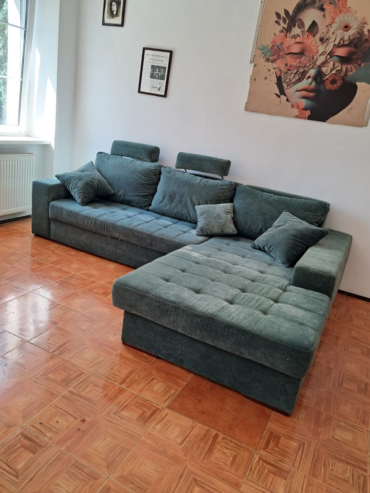Narożnik z funkcją spania i pojemnikiem – zamsz, premium 3x2 m