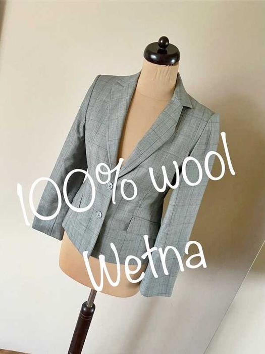 M l. 38 40 szary zakiet marynarka basic welna wool ponadczasowy