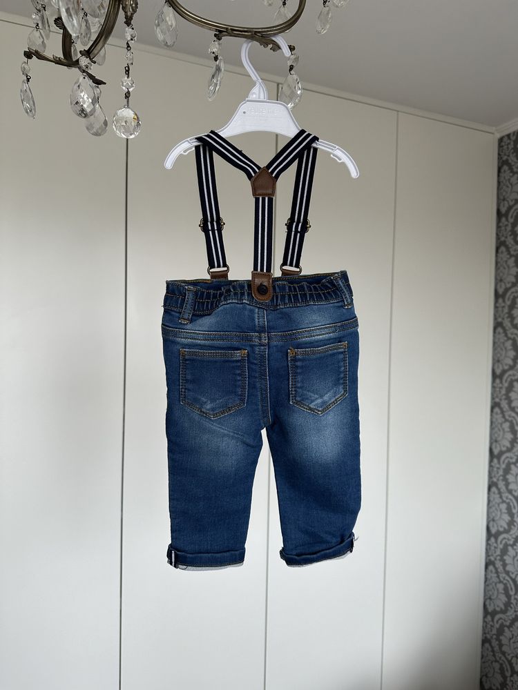 Spodnie jeans miękkie na szelki 62 68cm F&F Tesco