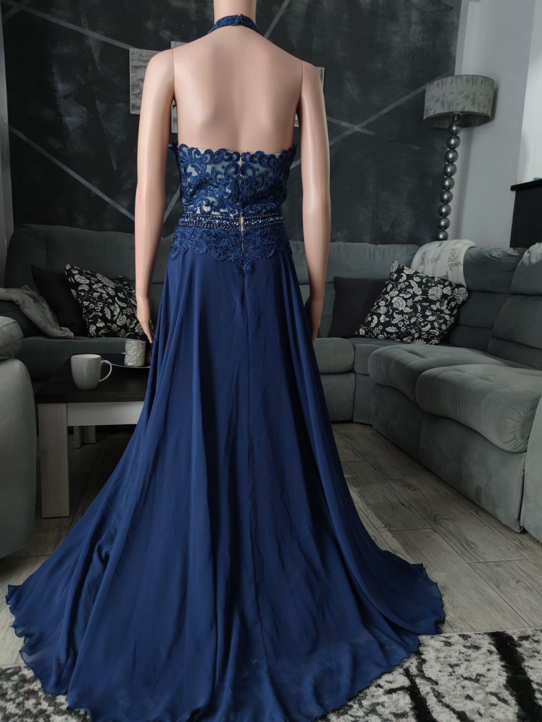 Długa sukienka balowa wieczorowa maxi koronkowa suknia rozmiar xxl 44