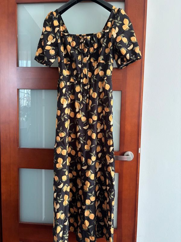 Nowa czarna sukienka w cytryny lato insta kawaii japan vintage