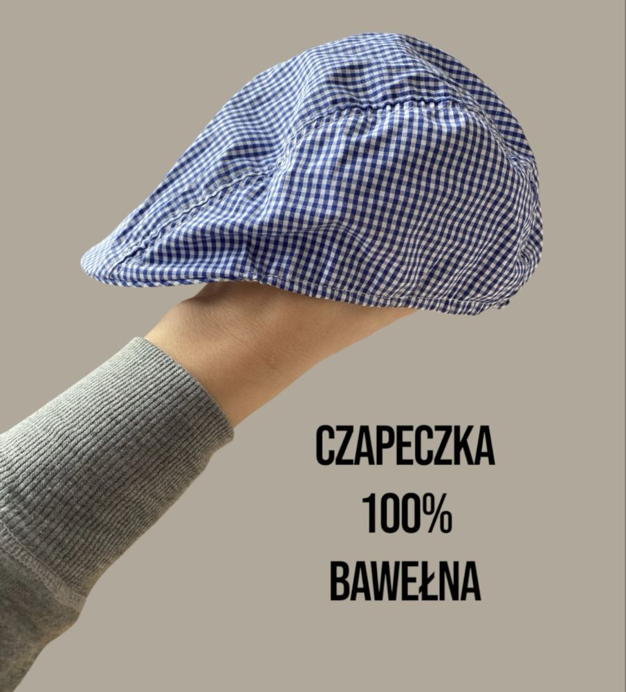 Czapeczka z daszkiem w krateczkę dla chłopczyka 100% bawełna 1-3 latka