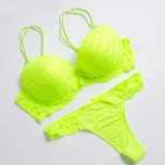 Komplet Bielizny stanik push up + majtki zielony neon M/L 38/40