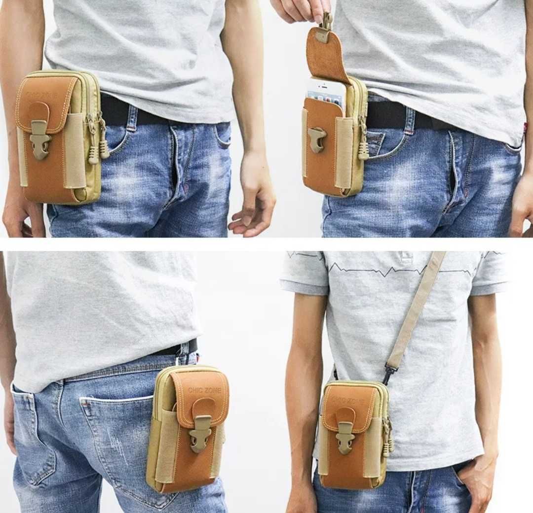 Компактная мужская сумка с креплением на пояс Brown Comfort No Brand