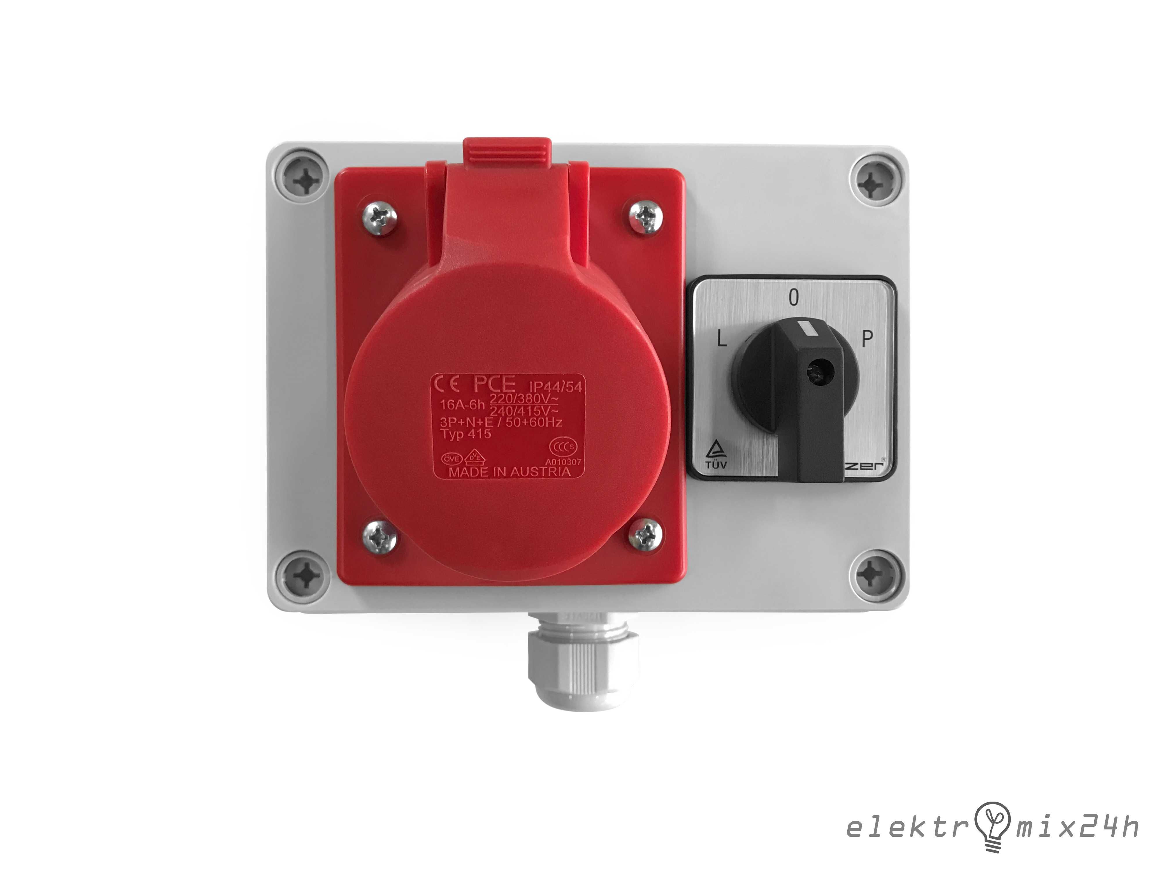 Rozdzielnica elektryczna z wyłącznikiem L-0-P, gniazdo 1x16A 5P 400V