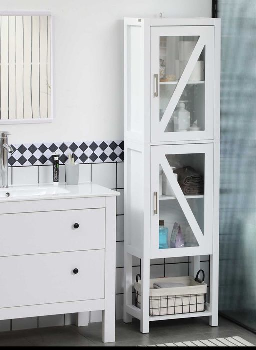 Kleankin Armário Coluna Casa de Banho C/ 2 Portas de Vidro - Como NOVO