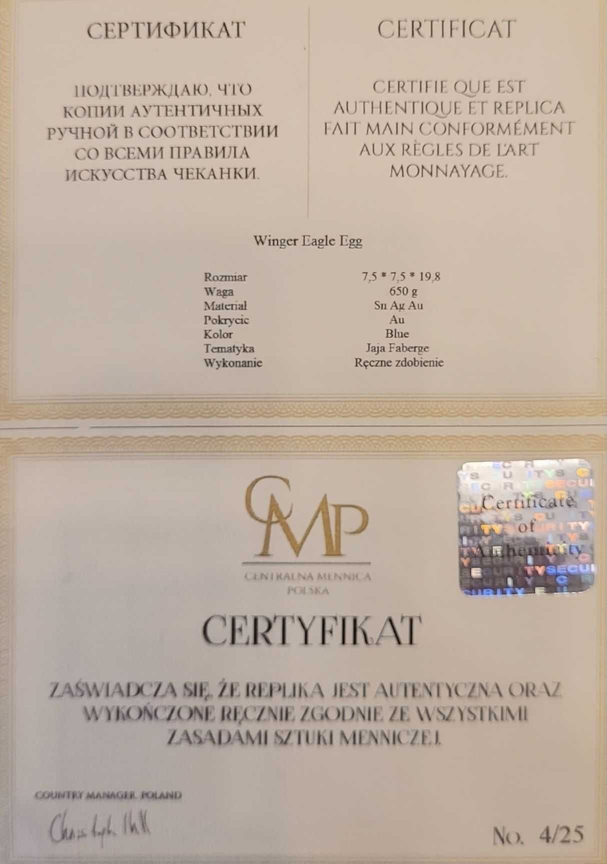 Replika Carskie Jajo Faberge Karoca Certyfikat