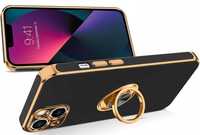 Plecki do Apple iPhone 14 Silicon Gold CASE czarny złoty ETUI Glamour