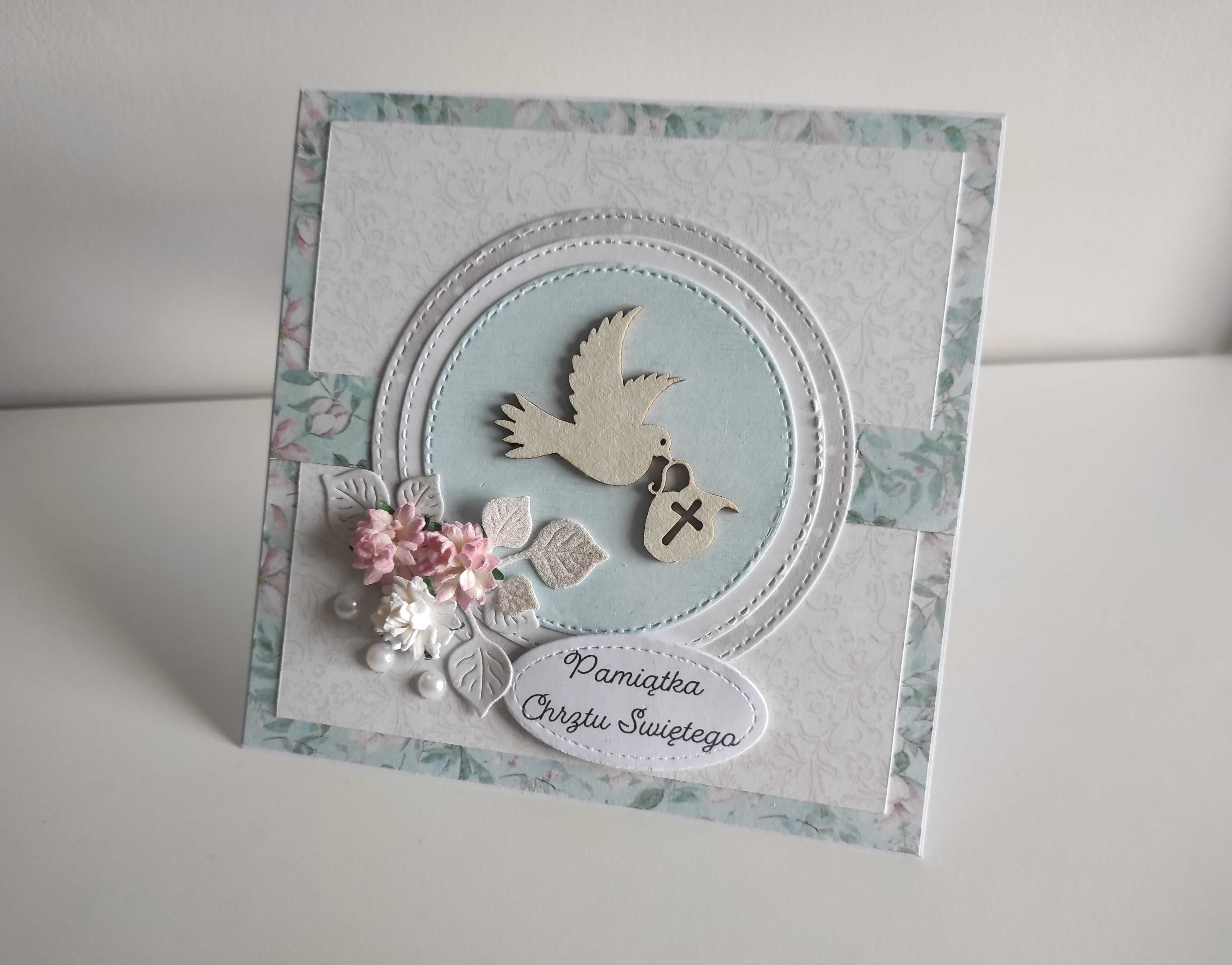Kartka ręcznie robiona na Chrzest Święty w pudełku handmade