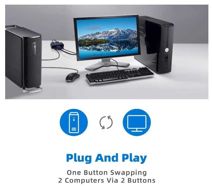 Przełącznik USB VGA KVM z dwoma portami TCNEWCL