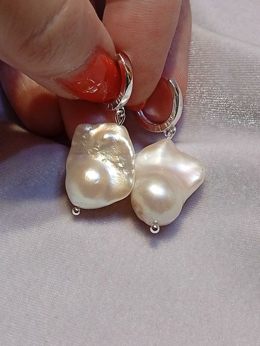 Коктейльные жемчуг барокко серебряные серьги 925пр