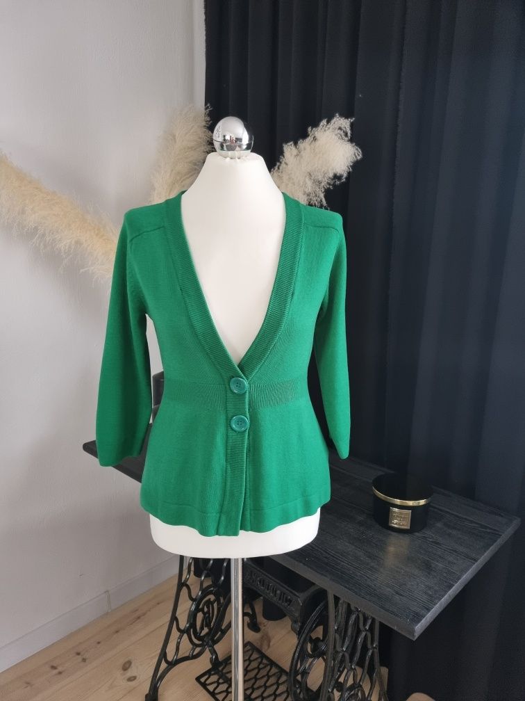 Kardigan sweter zielony H&M 36 S zapinany guzik vintage moda fashion