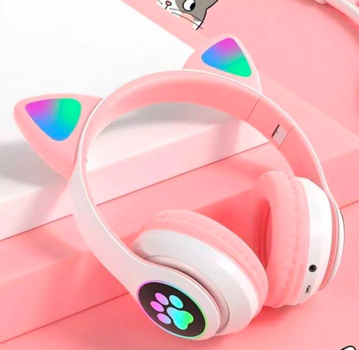 Навушники коти безпровідні дитячі Беспроводные Bluetooth ушками LED