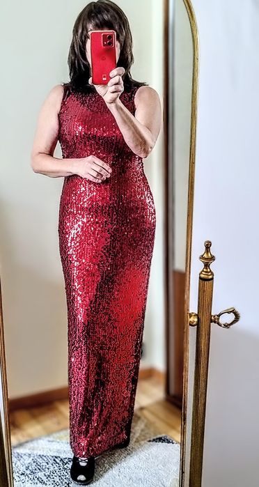 Błyszcząca,cekinowa, długa sukienka imprezowa,burgund,sexi, glamour