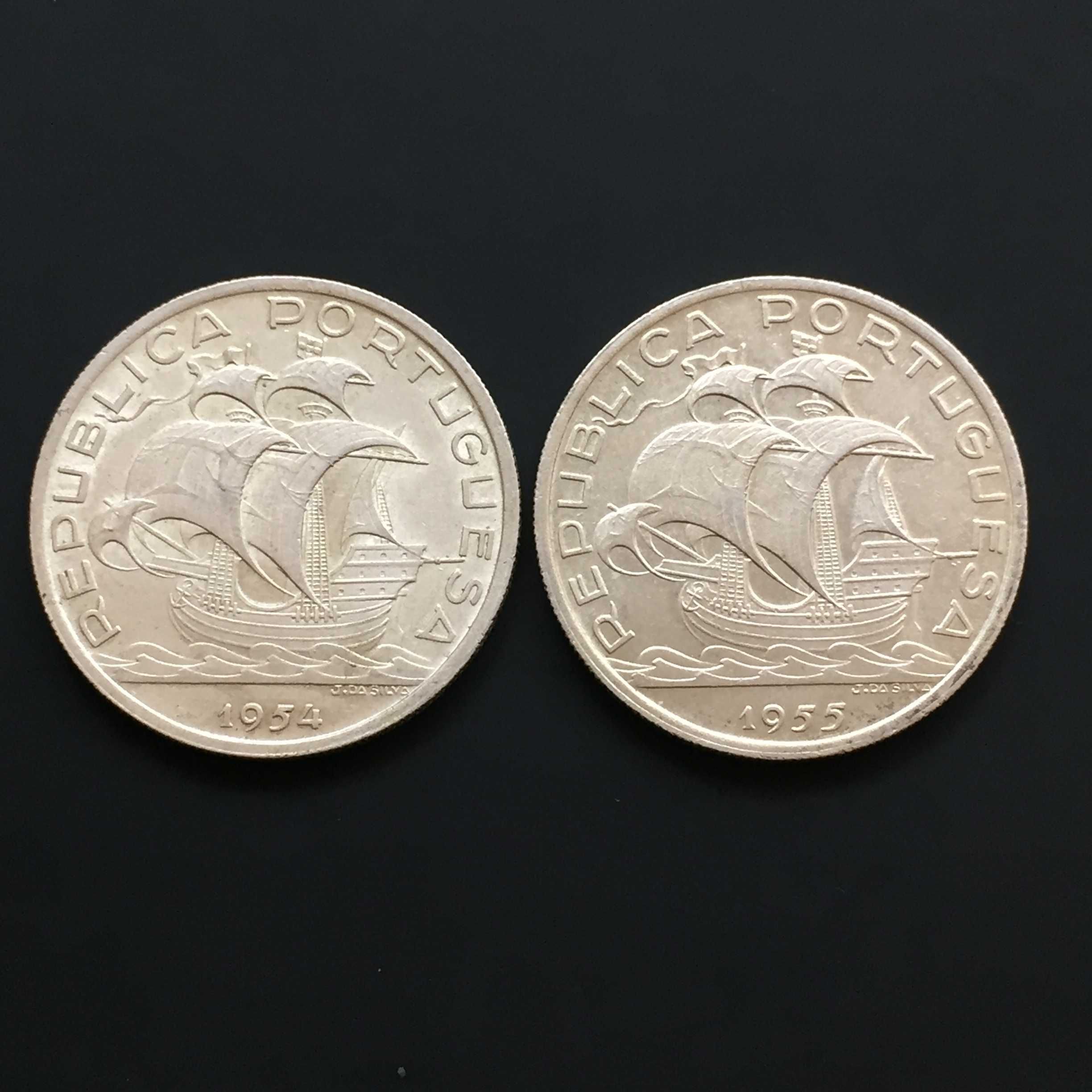 10 escudos 1954 e 1955 - lote de 2 moedas - prata