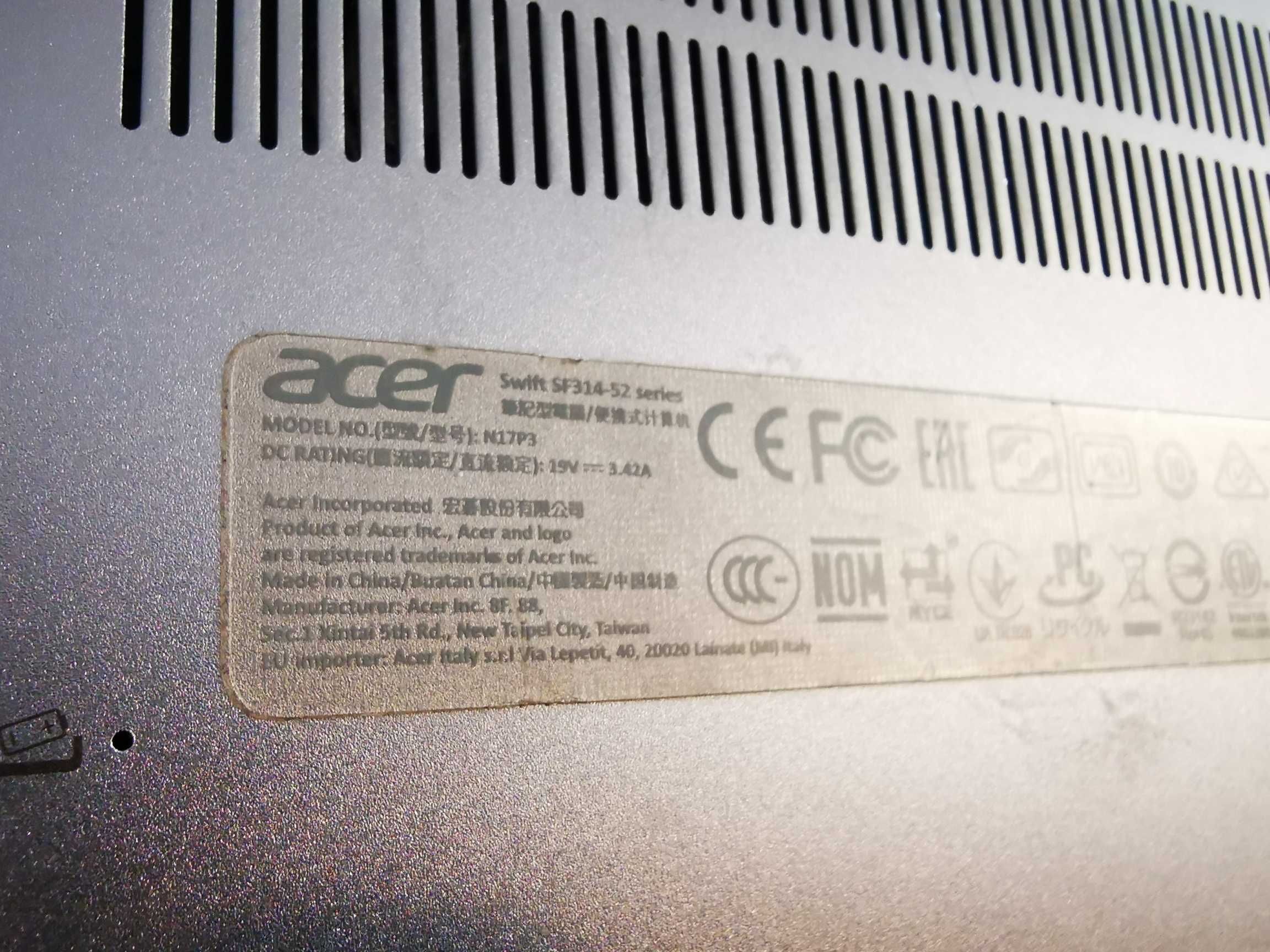 ACER Swift 314-52 model N17P3 uszkodzony