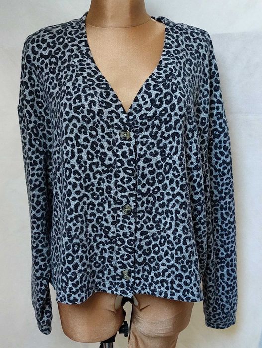 Sweter kardigan oversize 48/50 George cętki misiowaty miękki