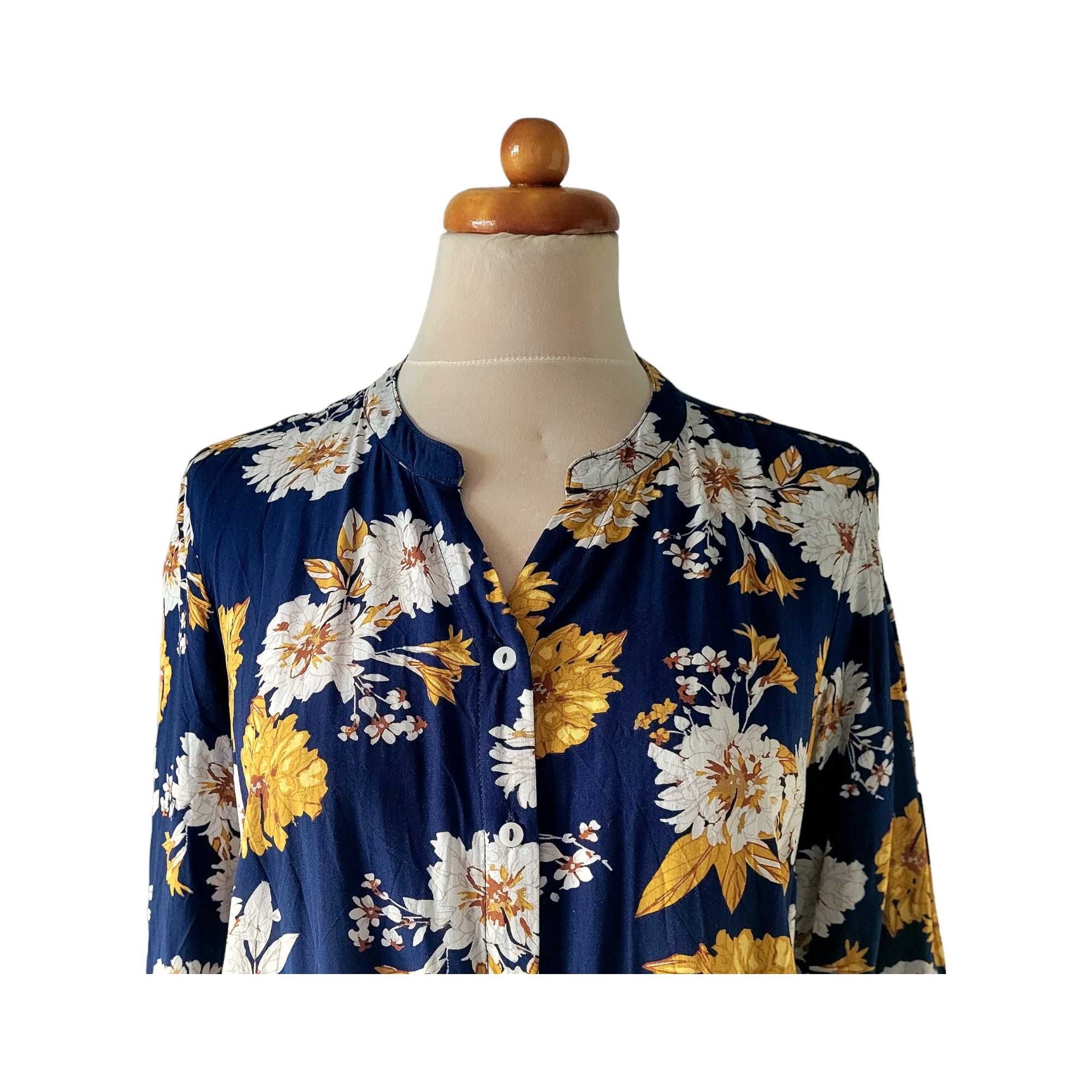 Granatowa koszula damska w duże kolorowe kwiaty 40 Esmara boho wiskoza