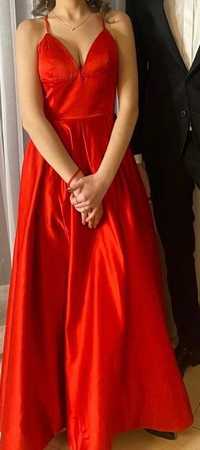 Sukienka na wesele czerwona długa z rozcięciem 34/36XS efektowna