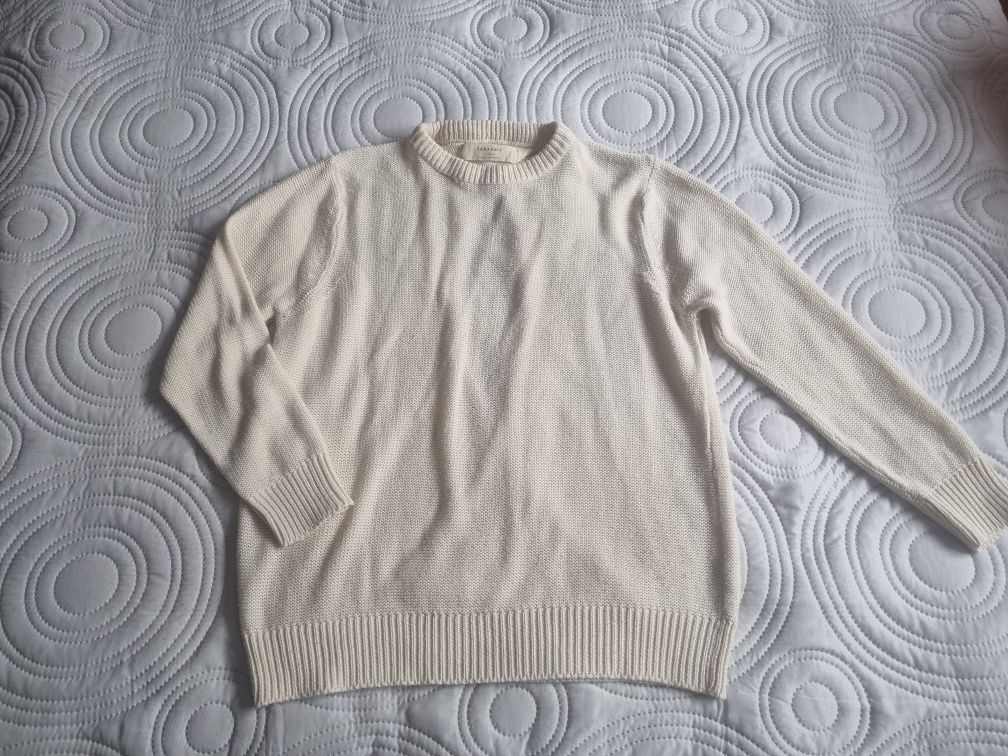 Kremowy sweter z rozcięciem na plecach, Zara Knit, rozmiar M