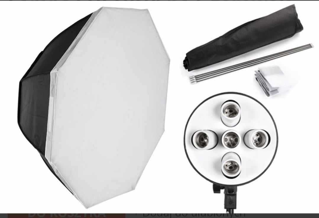 Lampa SOFTBOX na 5 żarówek octa 90cm + statyw + 5 żarówek 85W