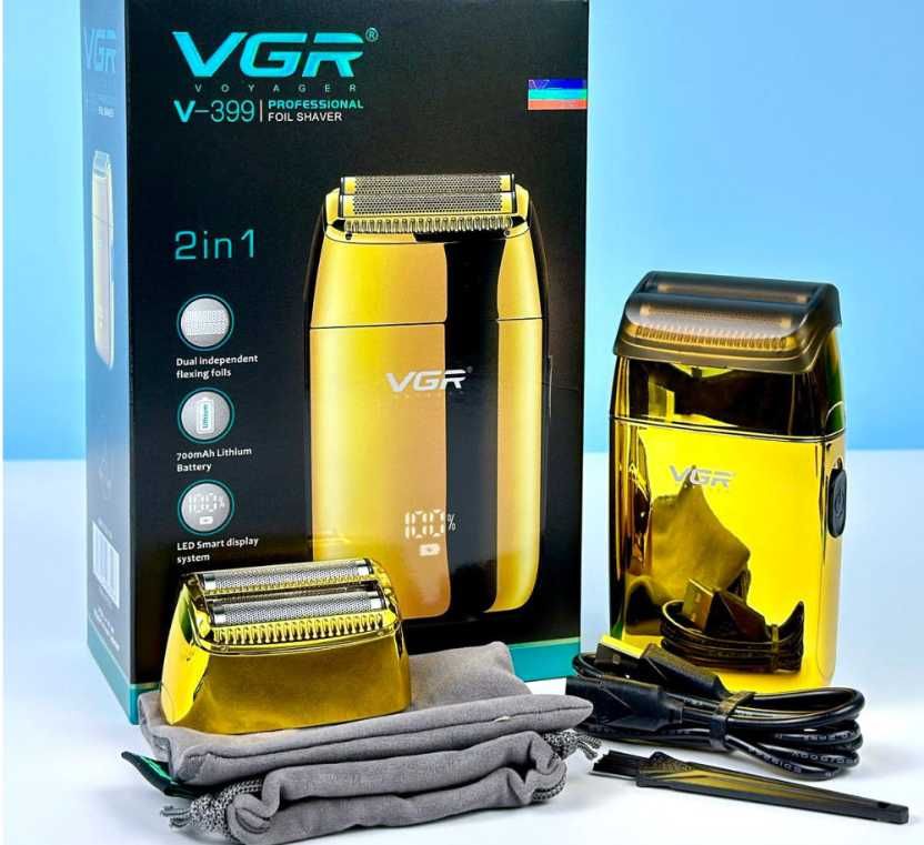 Электробритва vgr v-399 gold с двойной сеткой и LED-дисплеем