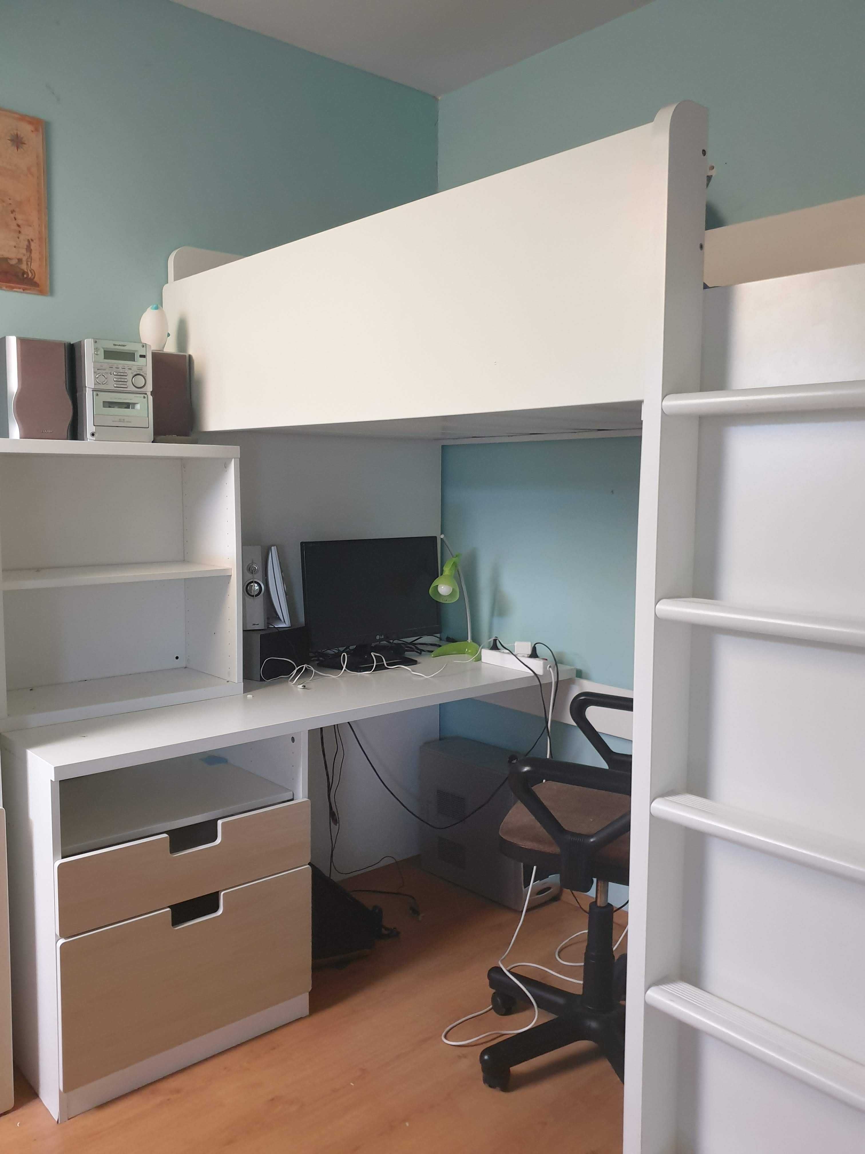 Łóżko piętrowe Ikea Samstad wraz z biurkiem i regałem + krzesło gratis
