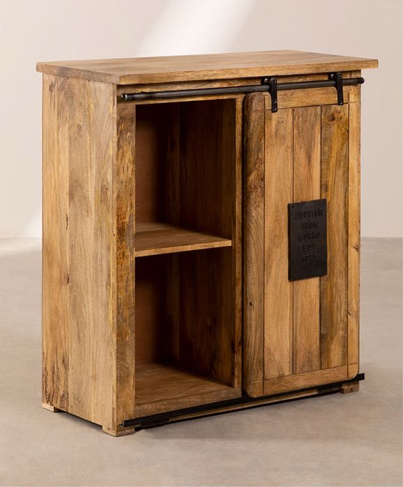 Szafka z półką na 18 butelek z drewna mango