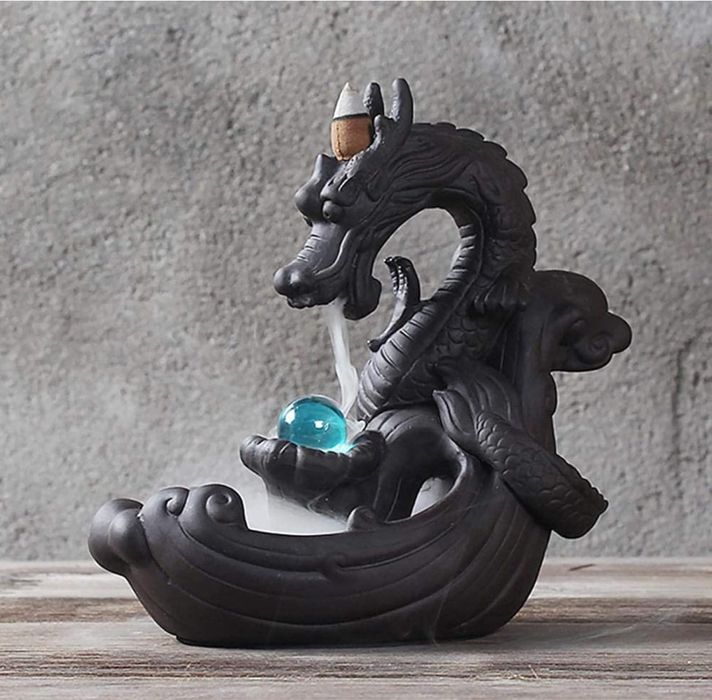 Queimador de incenso de ceramica com efeito cascata - Dragao