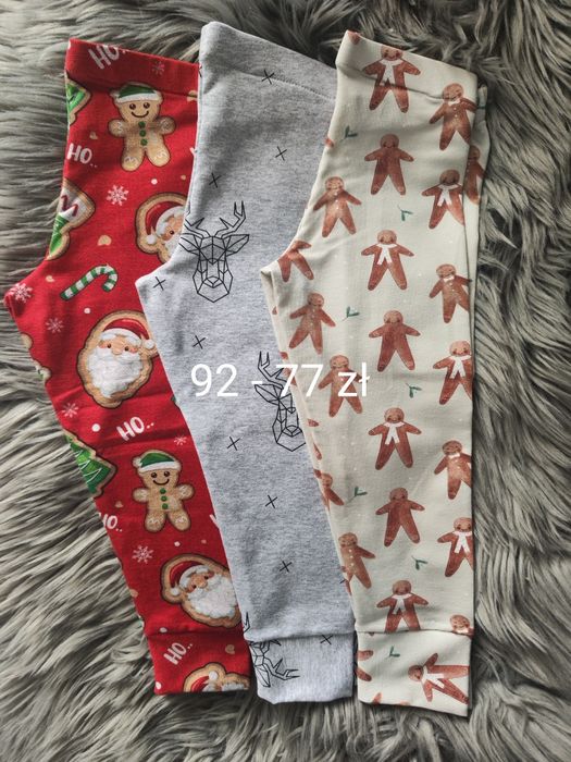 Rozmiar 92 3 x no we legginsy spodnie getry dresowe Mikołaj choinka re