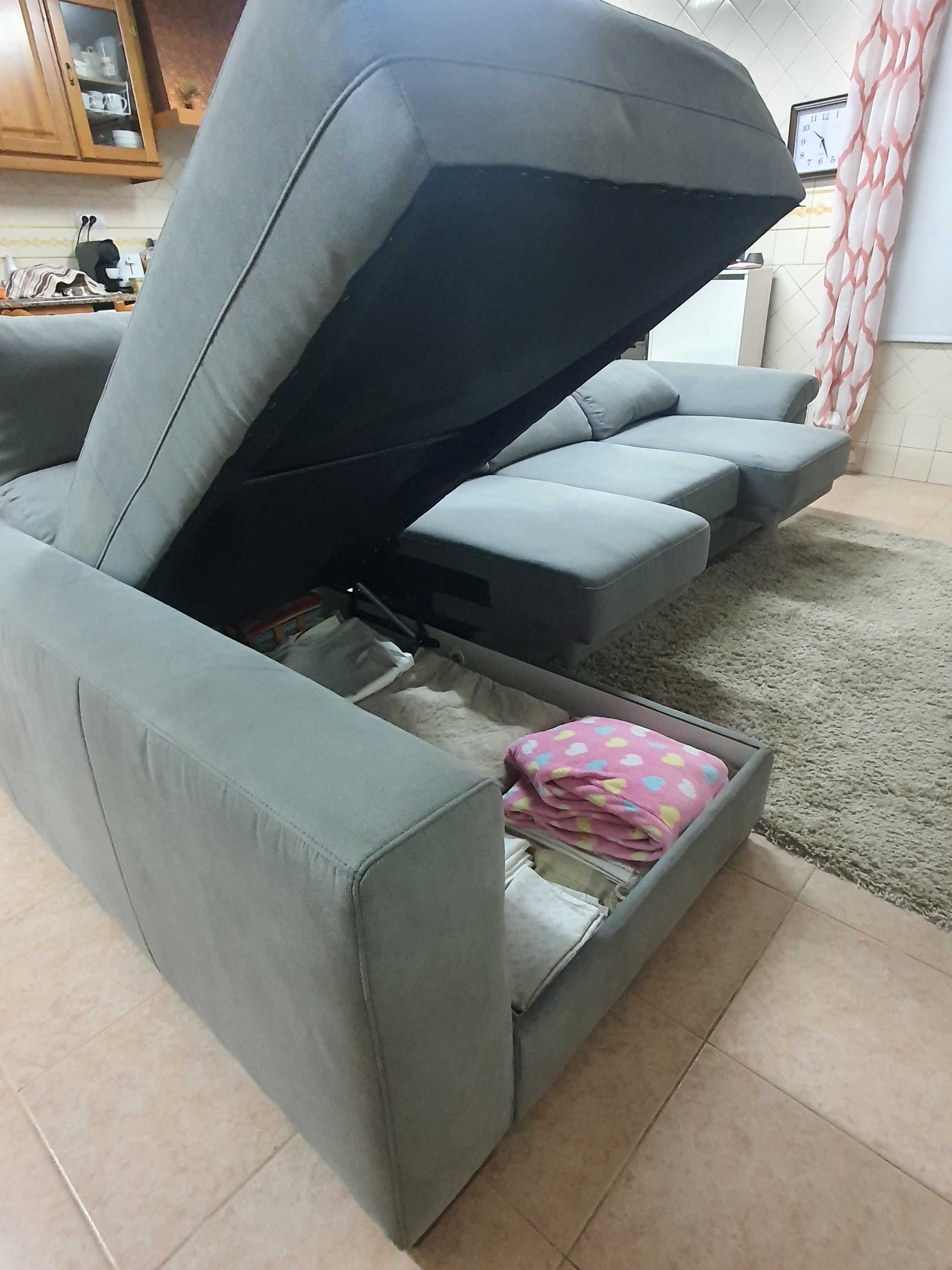 Sofá cinza com chaise longue conforama