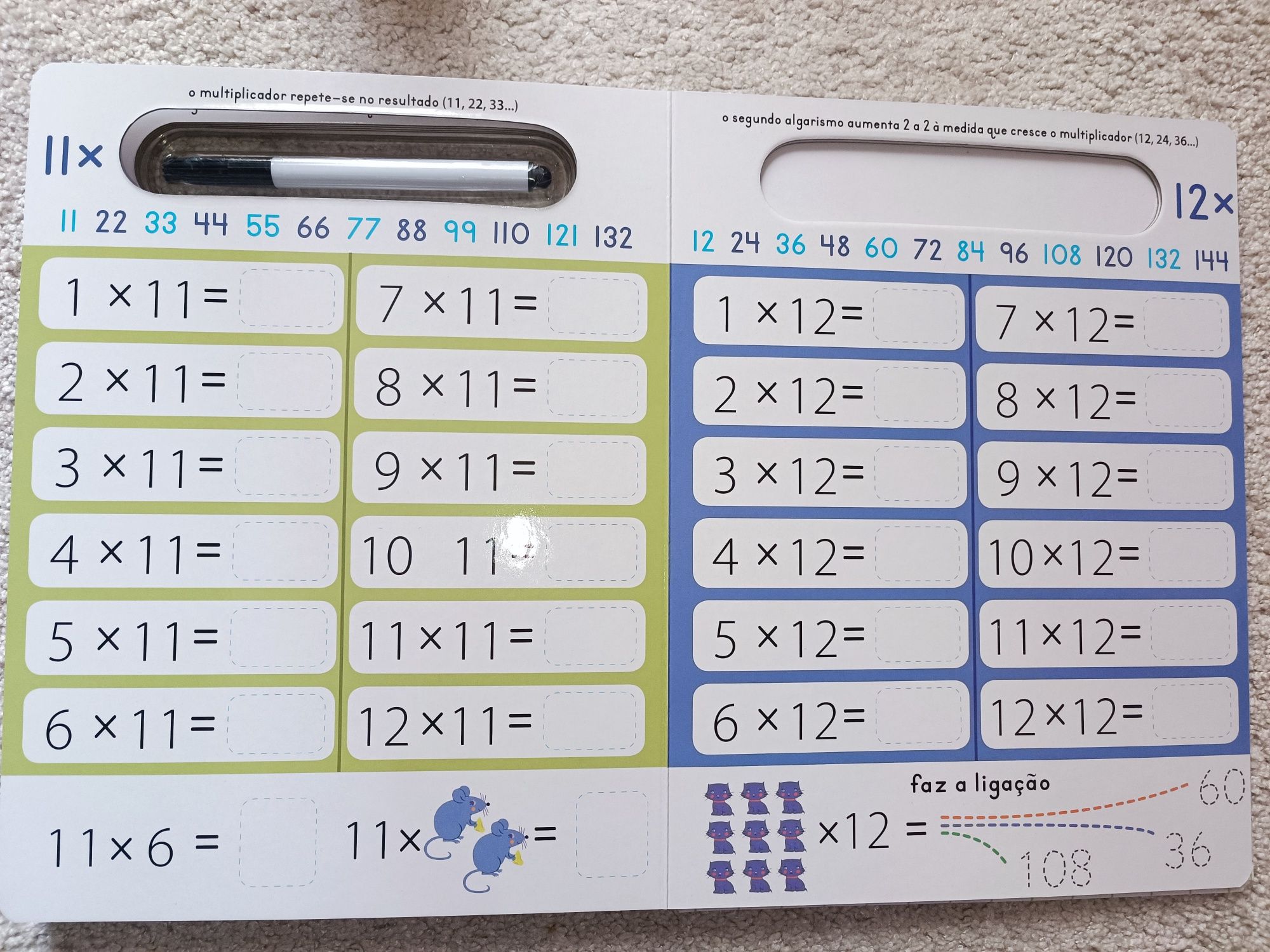 Livro escreve e apaga, contas de multiplicar