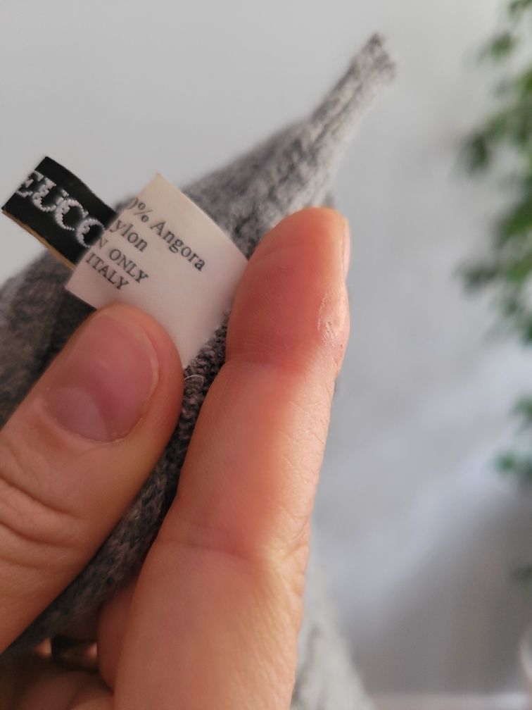 Szary wełniany prążkowany szalik szal damski wełna angora
