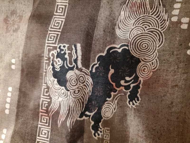 Japońskie haori męskie w lwy shishi czarne z zapięciem haori himo