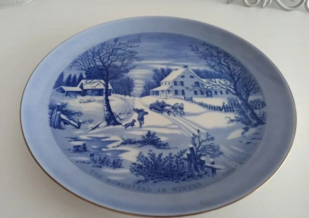 Kolekcjonerski talerz porcelanowy vintage Święta pejzaż Christmas zima