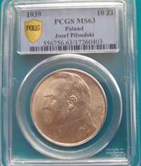 10 zł 1939 Piłsudski PCGS Ms63