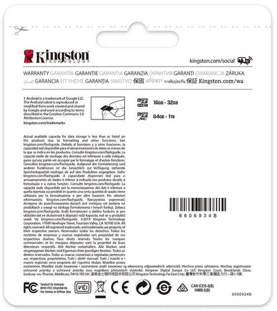 Карта памяти Kingston microSDXC 128Gb Canvas Select+ A1 + adapter
