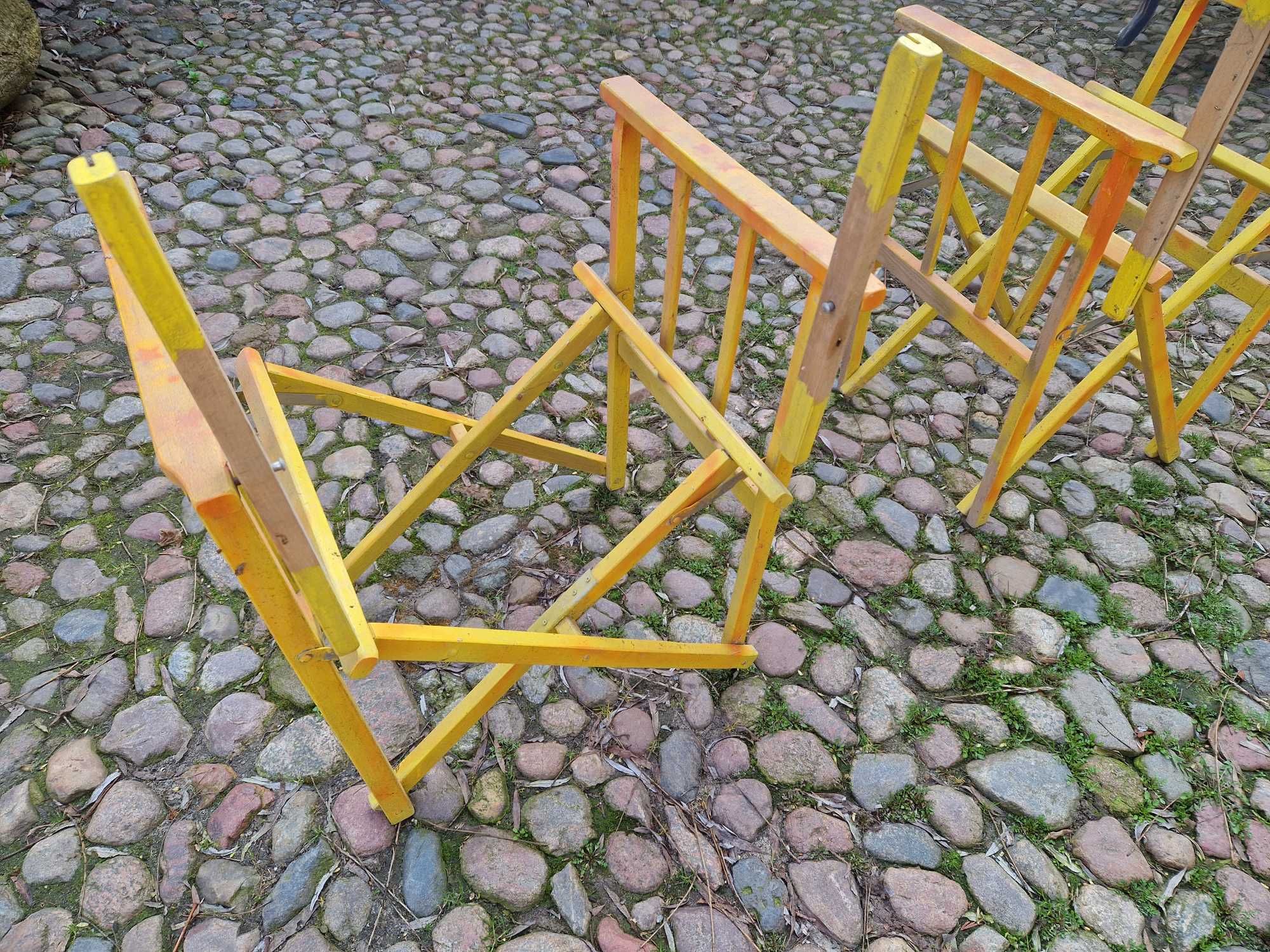 Krzesła reżyserskie, drewniane, kempingowe, retro, do wykończenia.