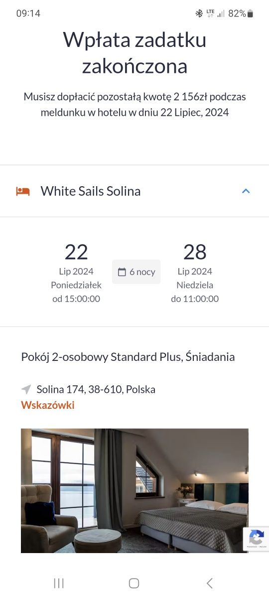 Odsprzedam wczasy w White sails solina 22-28.07.2024